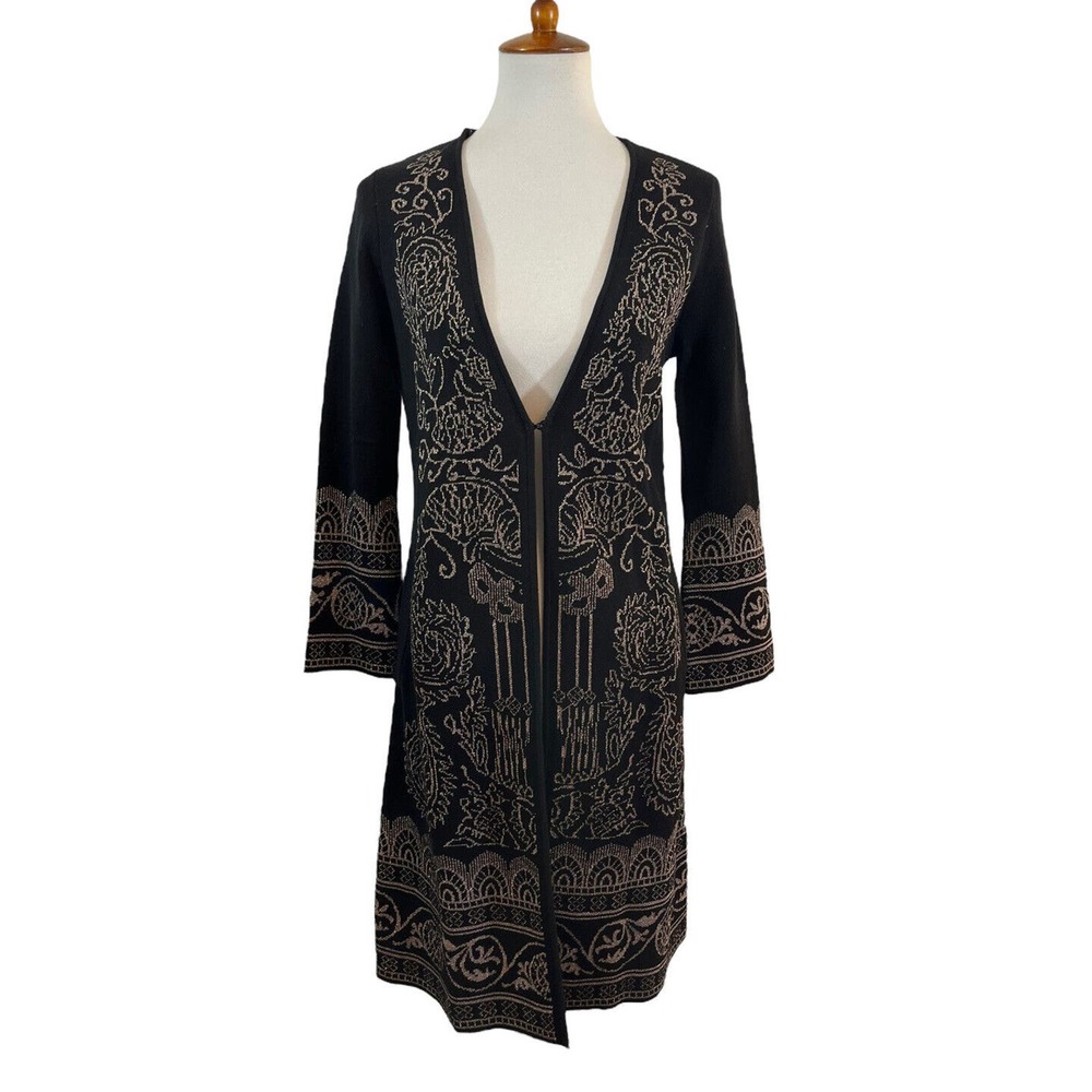 Chico's Lurex Long Cardigan Sweater Womens Black Gold